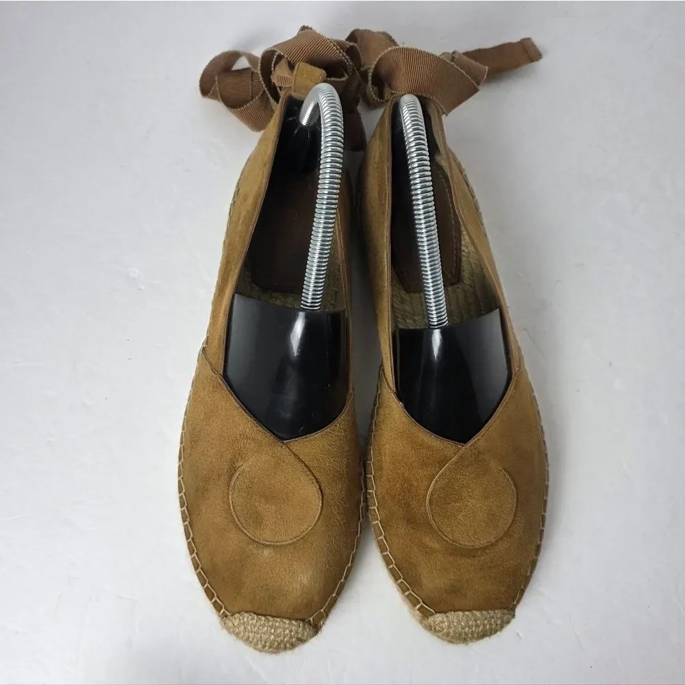 M. Gemi Suede Ankle Wrap Espadrilles Flat Cognac Womens Size 40 EU 9.5 US